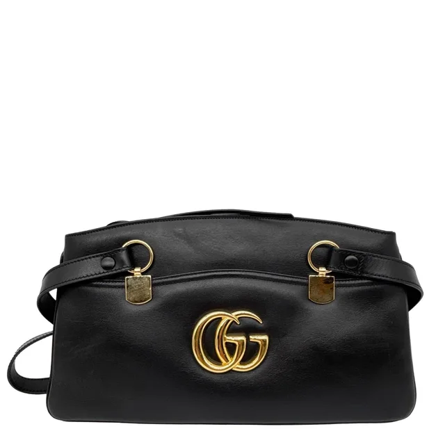 Gucci Arli Large Calfskin Leather Top Handle Shoulder Bag Black 550130 in Black Calfskin from Dallas Designer Handbags