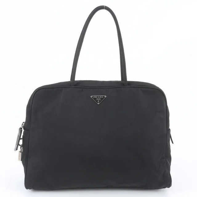 Prada Tag Tessuto Nylon Triangle Logo Leather Tote Bag in White Nylon from The Reluxe