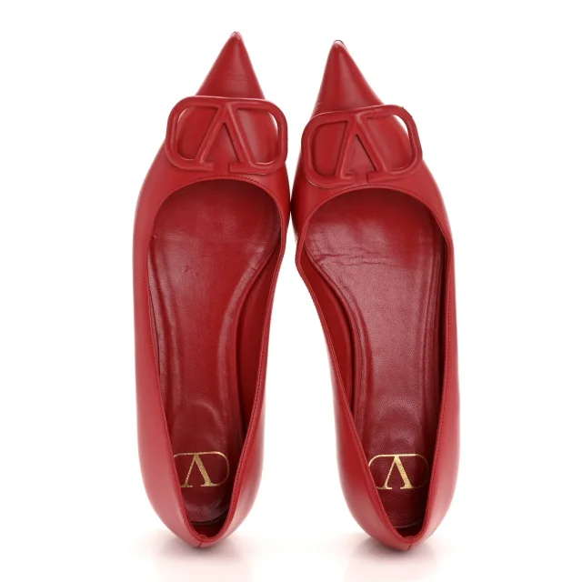 Valentino Garavani Nappa Vlogo Flats 38.5 Rouge Pur in Red Nappa leather from FASHIONPHILE, photo 2 of 11