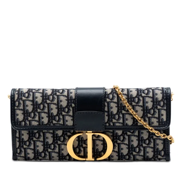 Blue Dior Oblique Canvas 30 Montaigne Clutch With Chain Crossbody Bag in Blue Canvas from Designer Revival