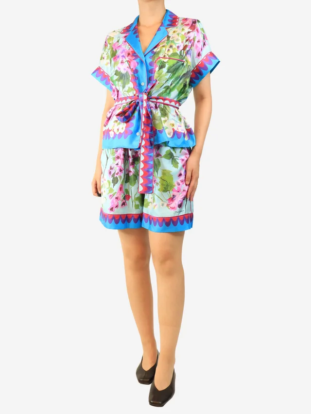 Dolce & Gabbana Blue silk floral shirt and shorts set - size UK 10 in Blue Silk from Sign of the Times