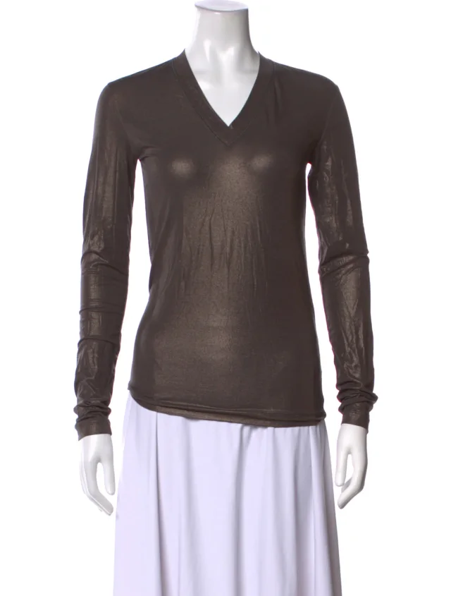 Brunello Cucinelli V-Neck Long Sleeve Top in brown|red from The RealReal