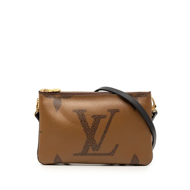 Brown Louis Vuitton Monogram Giant Reverse Double Zip Pochette Crossbody Bag in Brown Coated canvas from Designer Revival