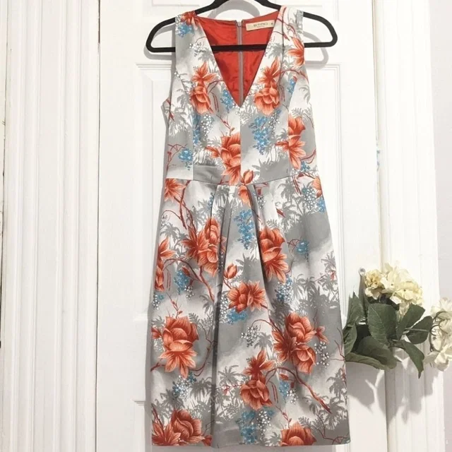 Etro Etrotropical Print Floral Dress Pleated in gray|red from Poshmark