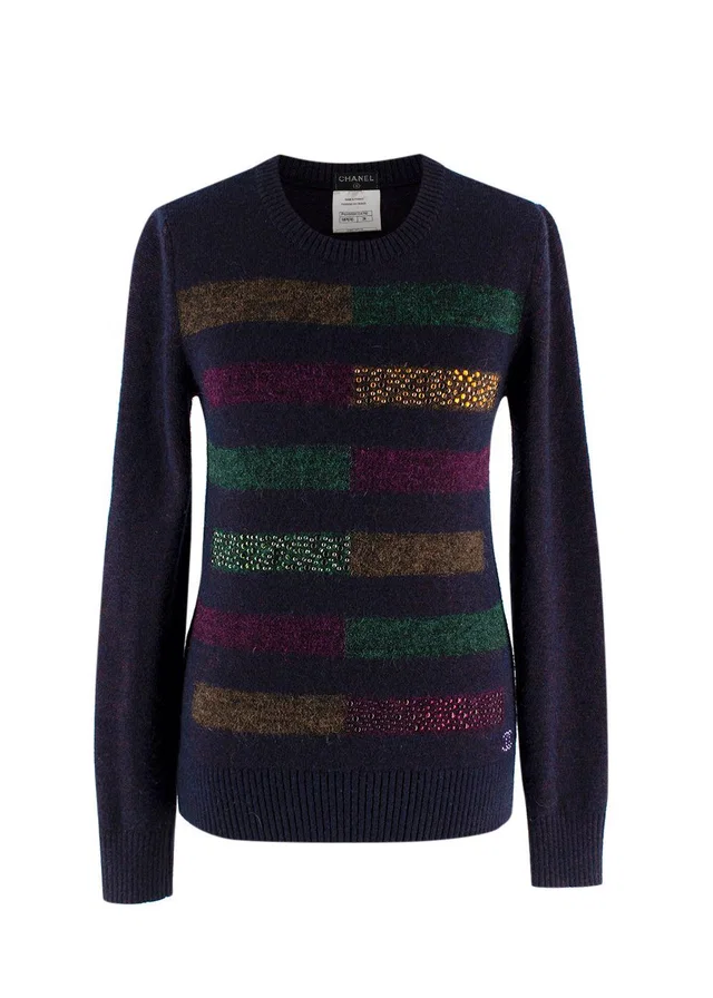 Chanel Multicoloured Crystal Embellished Striped Jumper in Nylon from HEWI