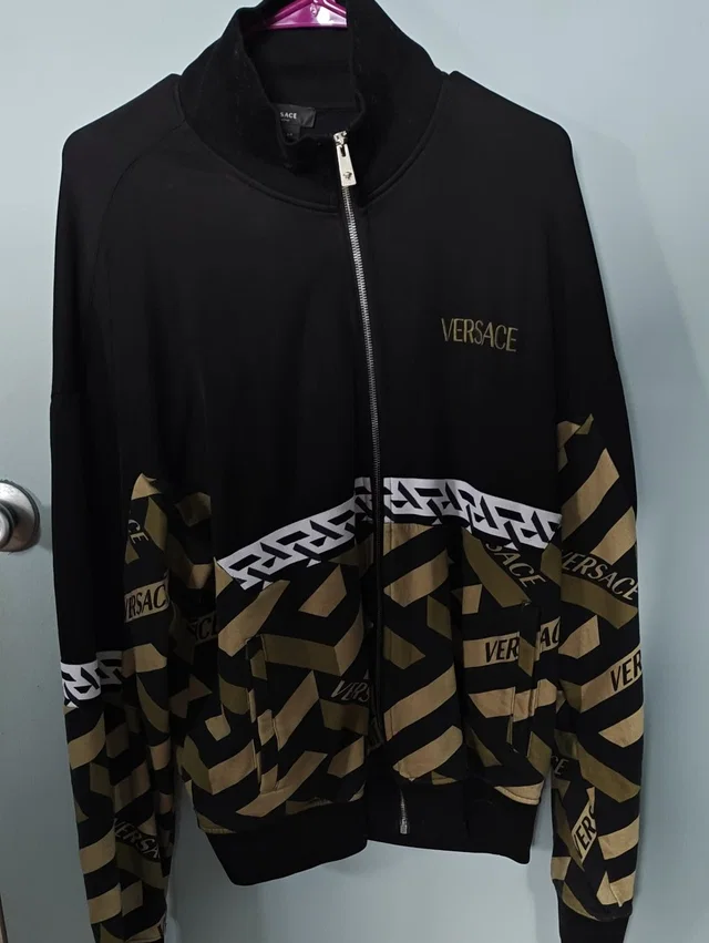 Versace Black And Gold Geometric Zip-Front Track Jacket in black|gold from Poshmark