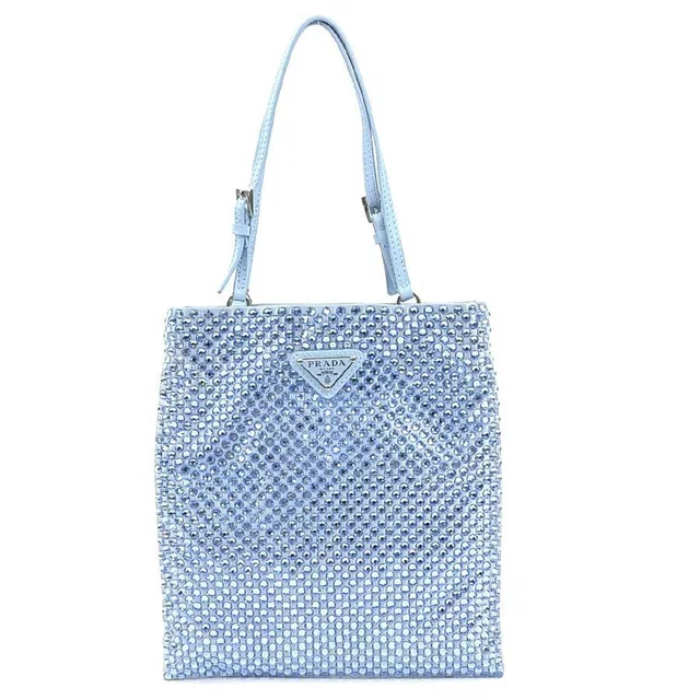 Prada Handbag Satin Blue Light in Blue Satin from The Reluxe