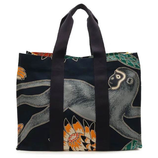 Hermès Tote Large Beach Shoulder Bag Savannah Dance Canvas Dark Navy Multicolor in Navy Canvas from The Reluxe