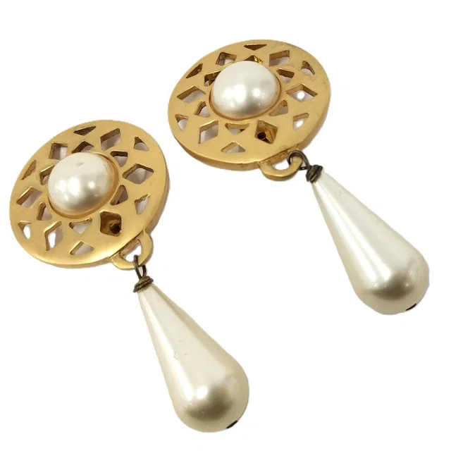 Celine Earrings Plating Faux Pearl Gold White in White from The Reluxe