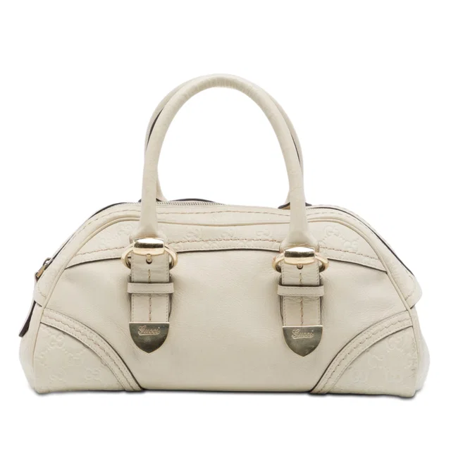 White Gucci Guccissima Trimmed Leather Signoria Handbag in White Leather from Designer Revival