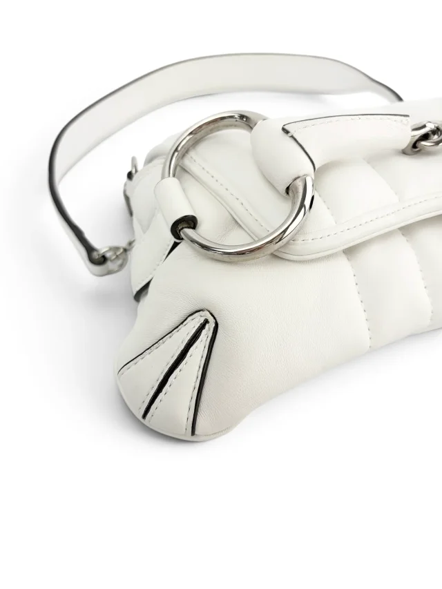 Gucci White Small Horsebit Chain Shoulder Bag in White Lambskin from Season 2 Consign, photo 8 of 9