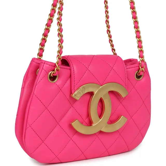 Chanel CC Mini Shoulder Bag Fuchsia Lambskin Antique Gold Hardware in Pink Lambskin from Madison Avenue Couture, photo 2 of 10