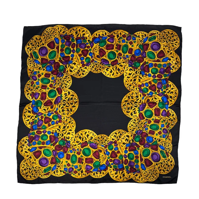 Chanel Vintage Gripoix Jewelry Pattern Scarf Multicolor Silk in Multicolor Silk from Luxury Promise