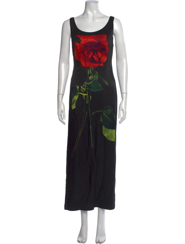 Alexander McQueen Floral Print Long Dress in black from The RealReal