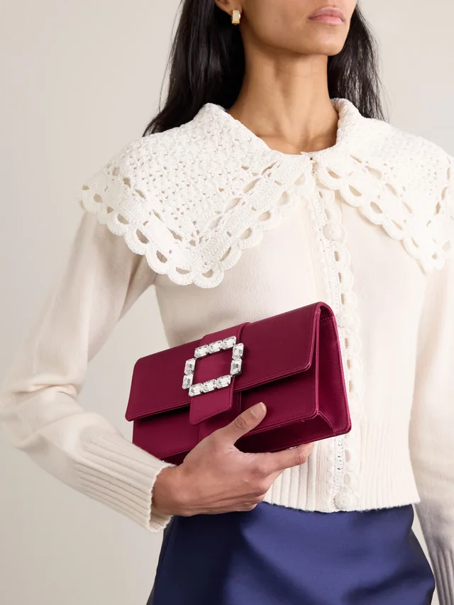 MANOLO BLAHNIK Maycapjou crystal-embellished satin clutch in Red, photo 2 of 2 from NET-A-PORTER (Canada)
