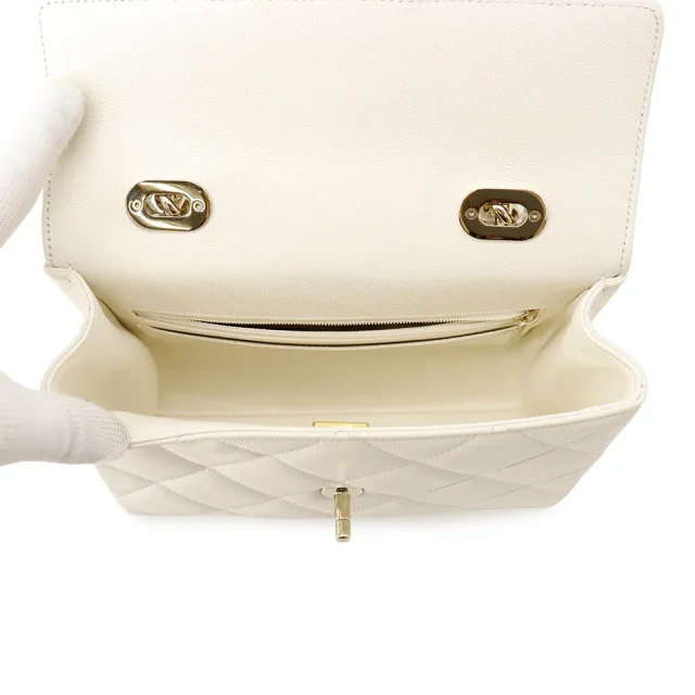 Chanel Matelasse Top Handle ChainShoulder Bag WhiteAS4711 Caviar Leather Size Mini in Caviar leather from GALLERY RARE, photo 7 of 17