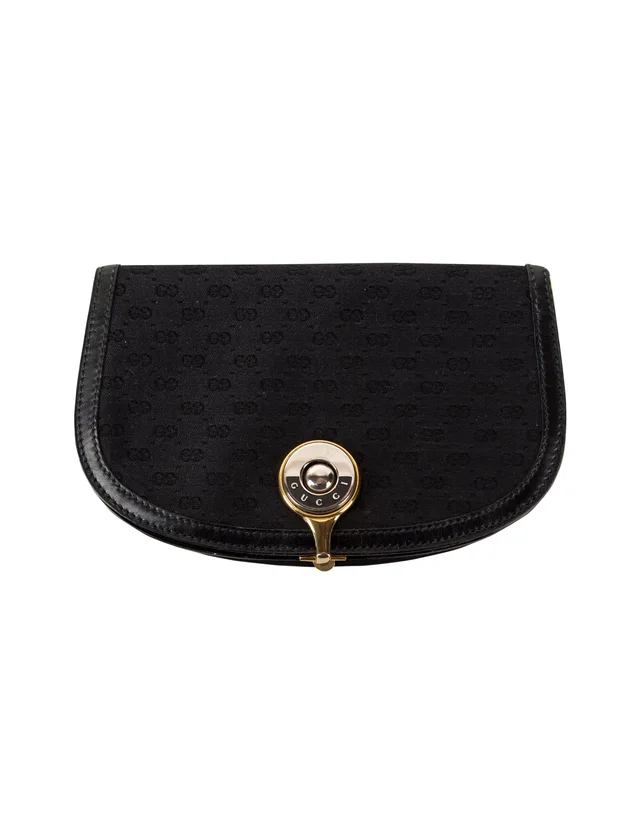 Gucci Vintage Black Tonal Monogram Mini Wallet Clutch in Black Coated canvas from Amarcord Vintage Fashion