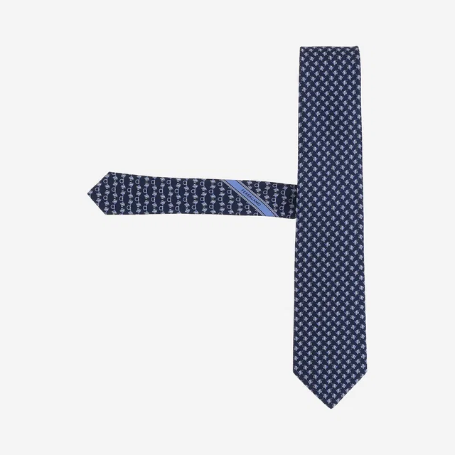 Ferragamo Silk Patterned Necktie — Navy Neckties in Navy Silk from HEWI