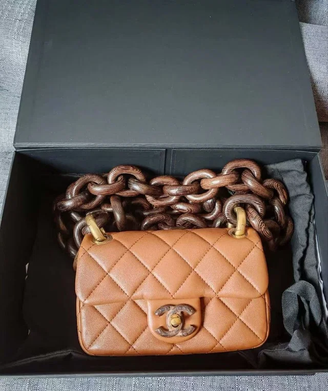 Chanel Lambskin Wood Chain Flap Bag in Lambskin from The Reluxe