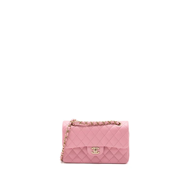 Chanel Small Classic Double Flap Bag Lambskin Pink LGHW(Microchip) in Pink Lambskin from EMIER