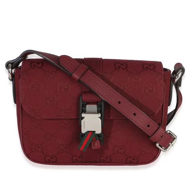 Gucci Burgundy GG Monogram Canvas Small Buckle Messenger Bag in Burgundy Coated canvas from myGemma