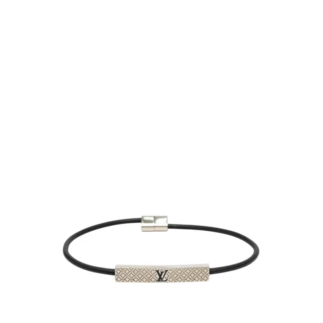 Black Louis Vuitton Palladium Plated Champs Elysees Bracelet in Black Leather from Designer Revival