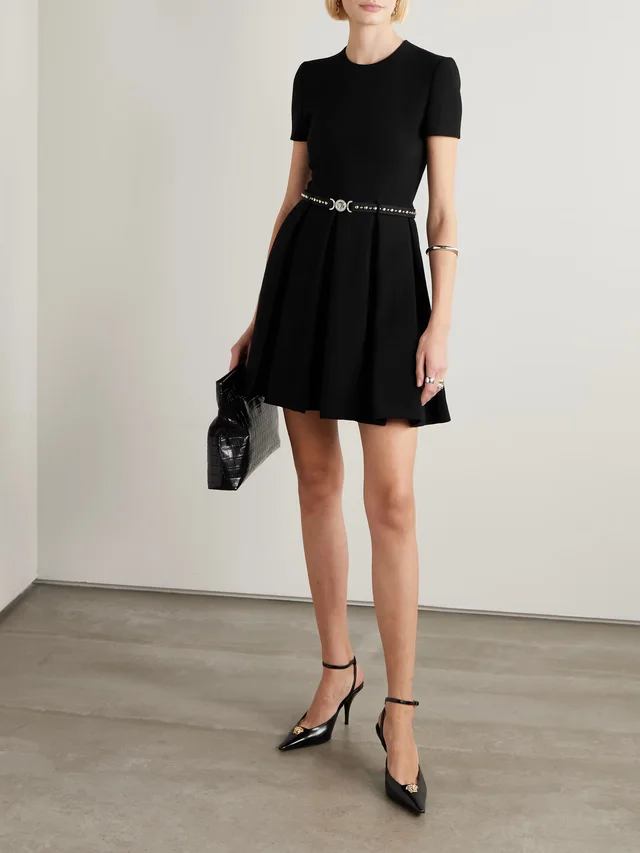 VERSACE Belted wool-crepe mini dress in Black, photo 2 of 2 from NET-A-PORTER (Canada)