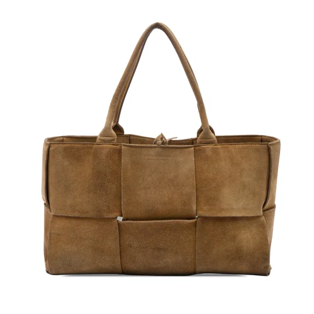 Brown Bottega Veneta Medium Suede Maxi Intrecciato Arco Tote in Brown Suede from Designer Revival