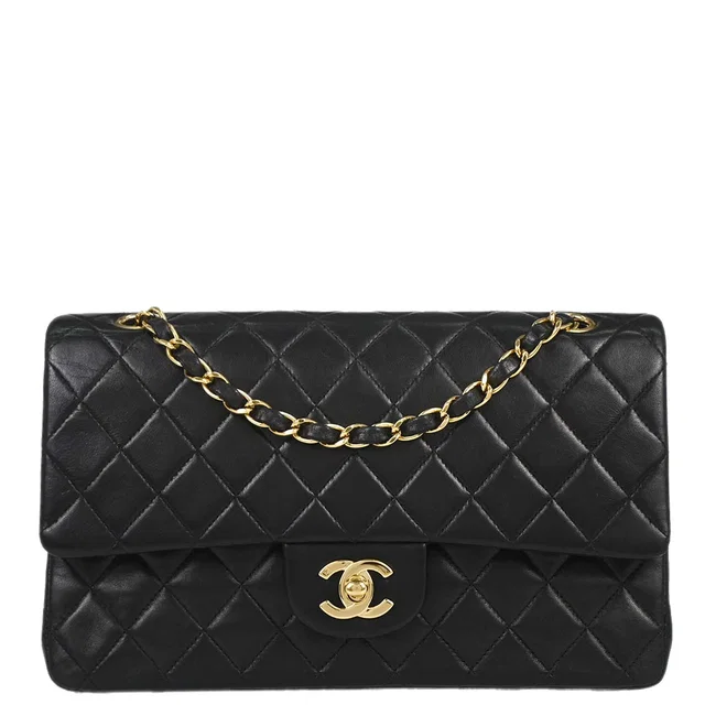 Chanel 2001-2003 Black Lambskin Medium Classic Double Flap Shoulder Bag in Black Lambskin from AMORE Vintage Tokyo