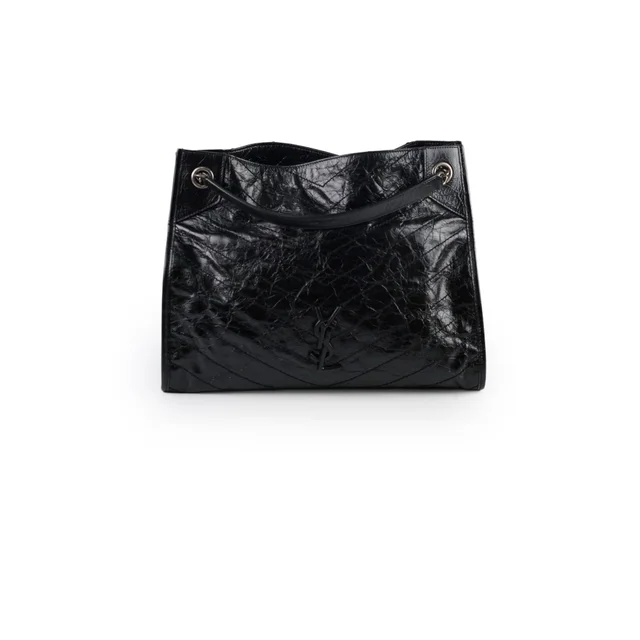 Saint Laurent Large Niki Matelasse Crinkled Leather Tote Black in Black Leather from The Purse Affair