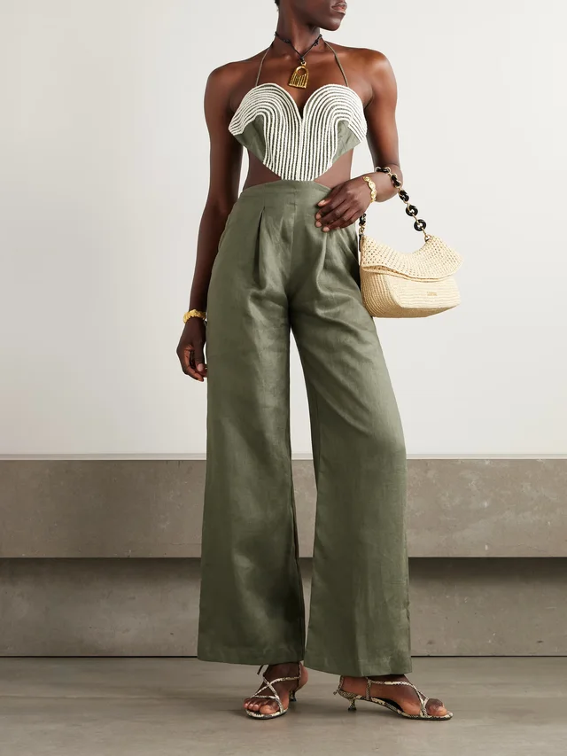 ANDRES OTALORA Zinnia cutout embroidered linen jumpsuit in Green, photo 2 of 2 from NET-A-PORTER (Canada)