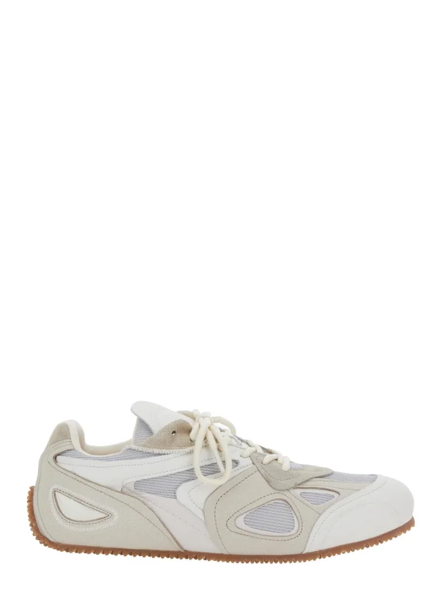 'Slow Runner' White and Beige Sneaker with Mesh Inserts and Grooved Sole in Leather and Tech Fabric Man in White, image 1 of 1 from Gaudenzi Boutique
