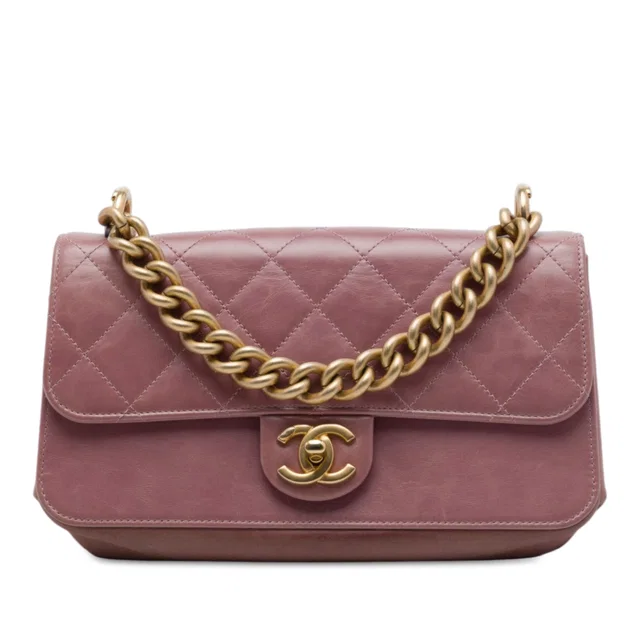 Pink Chanel Paris Cosmopolite Small Aged Calfskin Straight Lined Flap Satchel in Pink Calfskin from Designer Revival