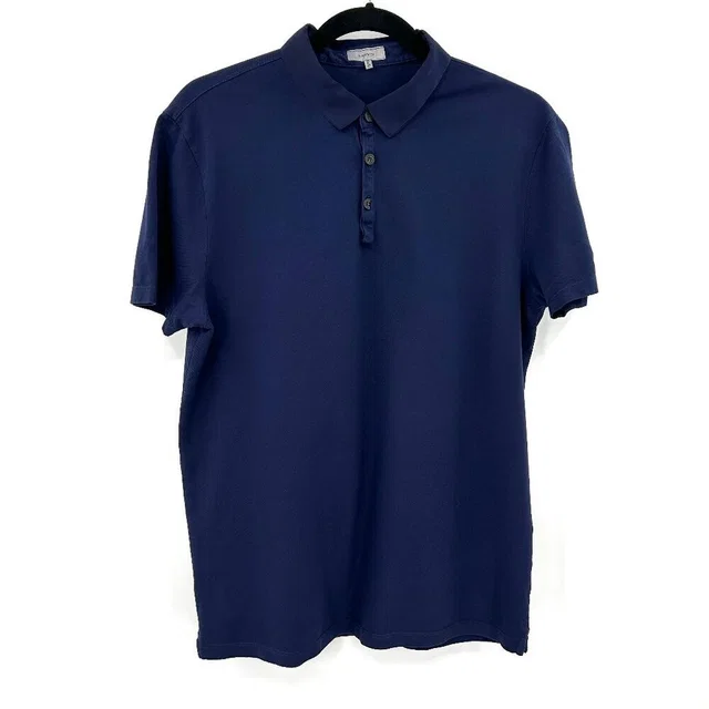 Lanvin Men's Navy Blue 100% Cotton Short Sleeve Casual Polo Shirt Size Large in blue from Poshmark