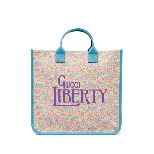 Beige Gucci Childrens Canvas New Liberty Celeste Floral Tote in Beige Canvas from Designer Revival