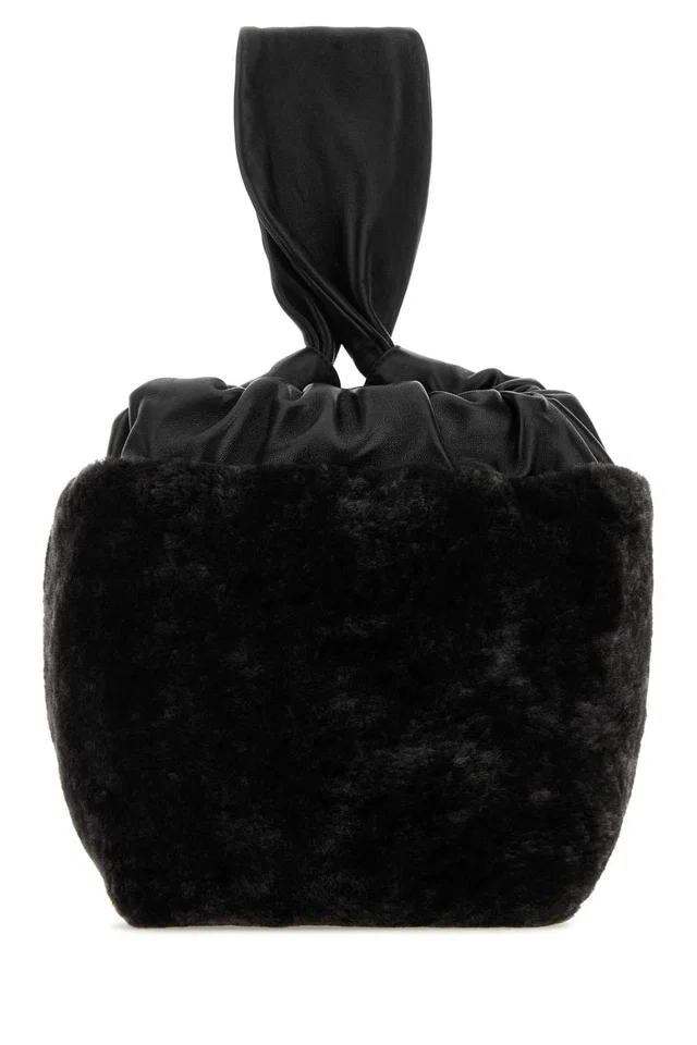 Jil Sander Shearling Clutch — Black in Black Leather from HEWI