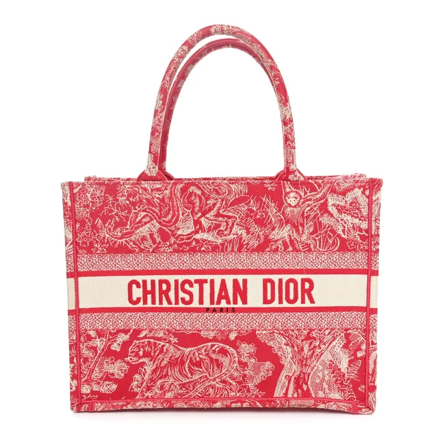 Dior Book Tote Toile de Jouy Embroidered Canvas Bag - Raspberry in Canvas from H&T