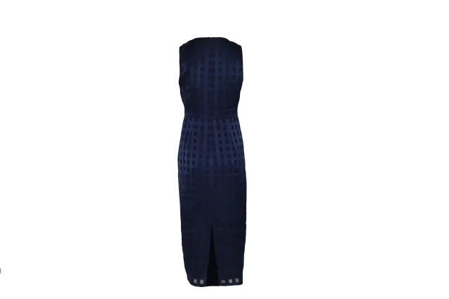 Diane von Furstenberg Sleeveless V-Neck Tailored Midi Dress in Blue Rayon in Blue, photo 5 of 5 from ShopSimon