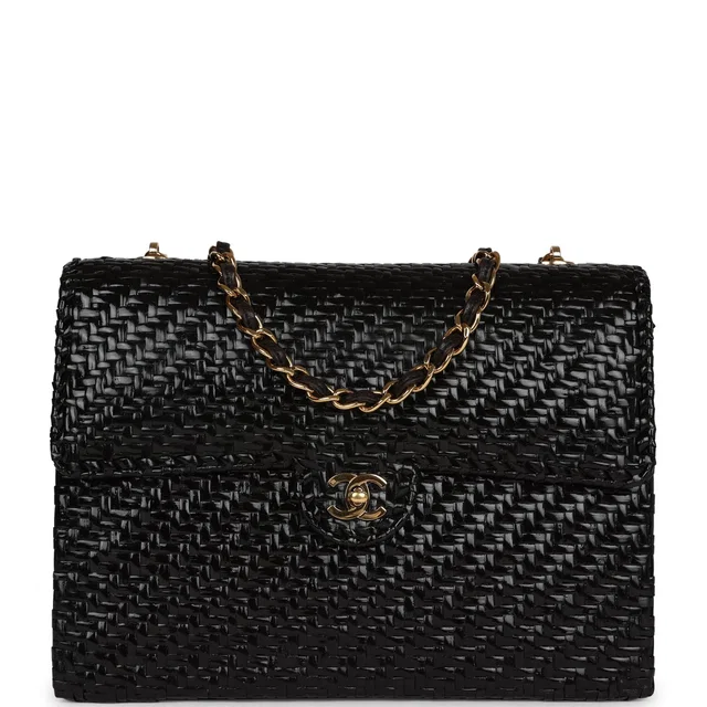 Chanel Vintage Flap Bag Black Wicker Gold Hardware in Black Raffia from Madison Avenue Couture
