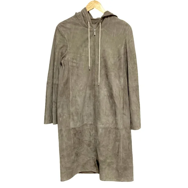 'S Max Mara Leather Hooded Long Coat in Beige Lambskin from LuxUness