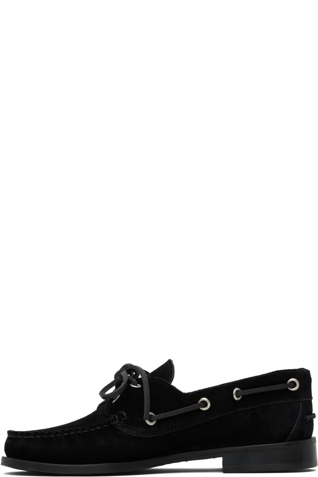 Aeyde Black Harris Suede Boat Shoes, photo 3 of 5 from SSENSE