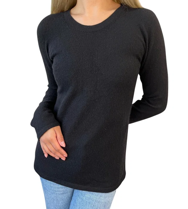 Chanel Vintage 02A CC Mark Logo Sweater Knit Top #42 Black Cashmere Long Sleeve in Black Cashmere from Luxury Promise