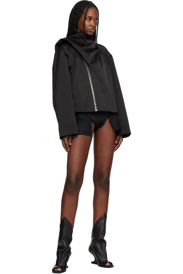 Rick Owens Black Temple Cropped Scarf Flight Jacket, photo 4 of 4 from SSENSE
