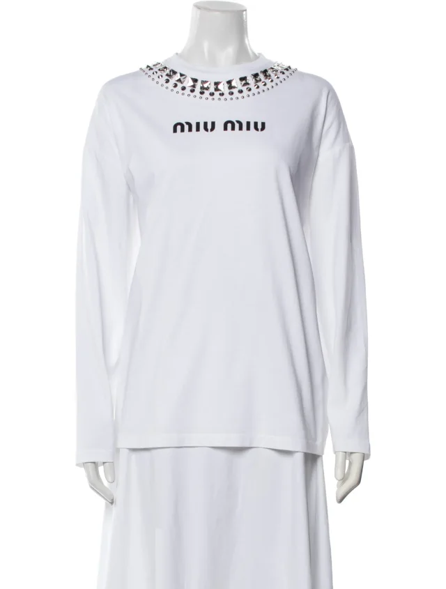 Miu Miu 2021 Crew Neck T-Shirt w/ Tags in white from The RealReal