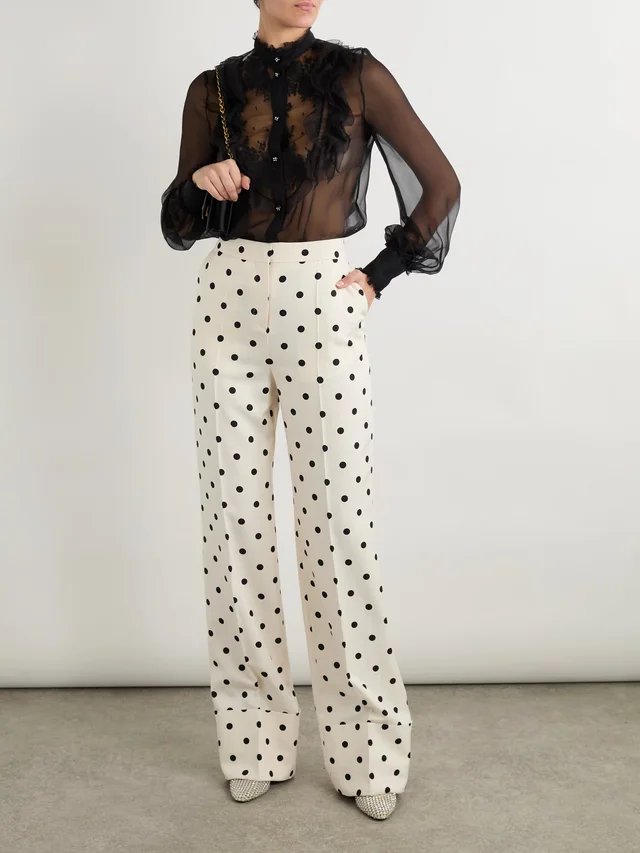 VALENTINO GARAVANI Polka-dot silk-crepe wide-leg pants in White, photo 2 of 2 from NET-A-PORTER (Canada)