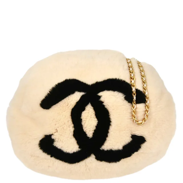 Chanel Ivory Lapin Fur Hand Warmer Shoulder Bag in White from AMORE Vintage Tokyo