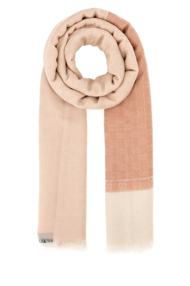 Gucci Scarf — Pink Exterior: Cashmere Wool Silk Scarfs in Pink Silk from HEWI