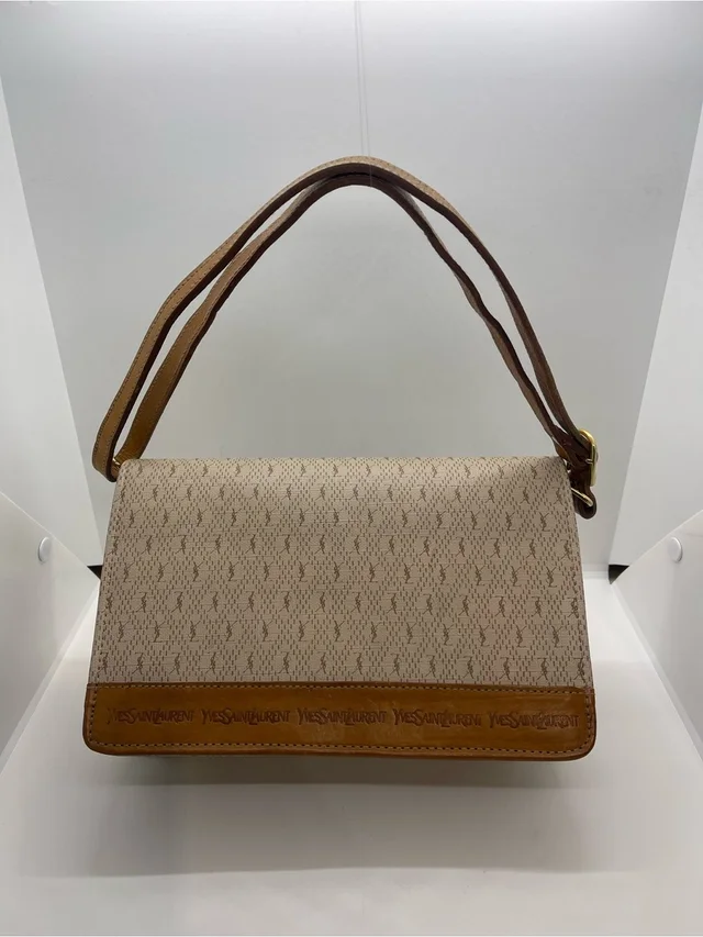 Saint Laurent Beige And Brown Shoulder Bag With Monogram Trim in brown|neutral Canvas from Poshmark, photo 1 of 1