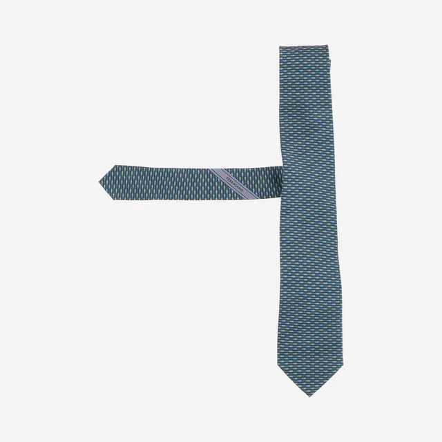 Ferragamo Printed Silk Necktie — Blue Neckties in Blue Silk from HEWI