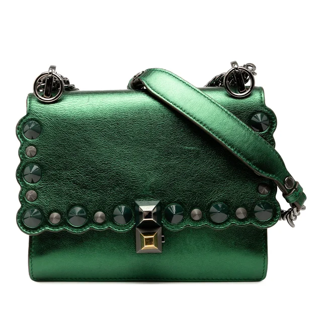Green Fendi Small Leather Scalloped Kan I Crossbody in Green Leather from Designer Revival, photo 1 of 1